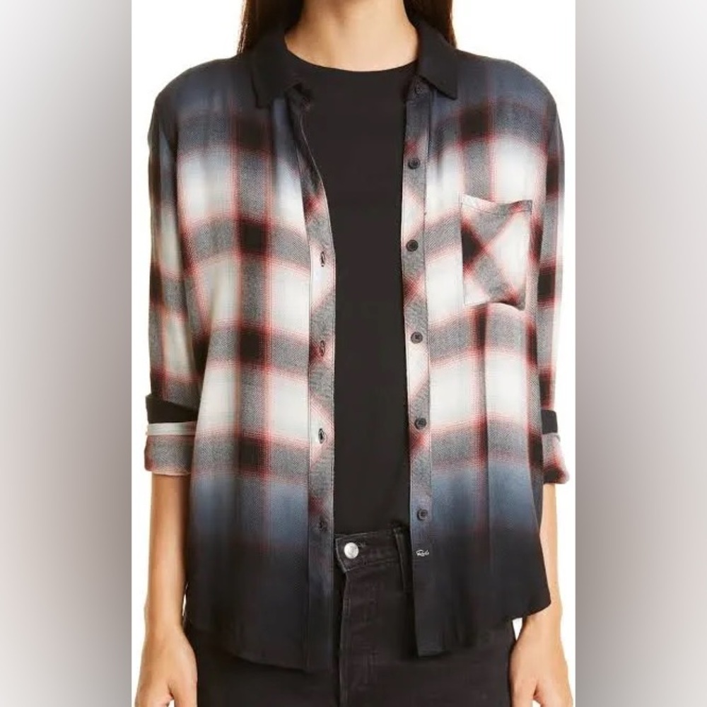 RAILS Hunter Ivory Smoke Dip Dye Flannel Button Down Relaxed Cozy Size M - Picture 5 of 10